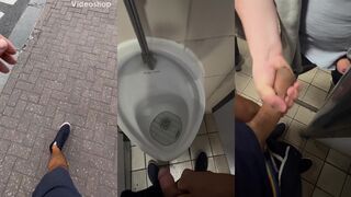 Kinky straight dude jerks off in a public restroom and begs for a hot load