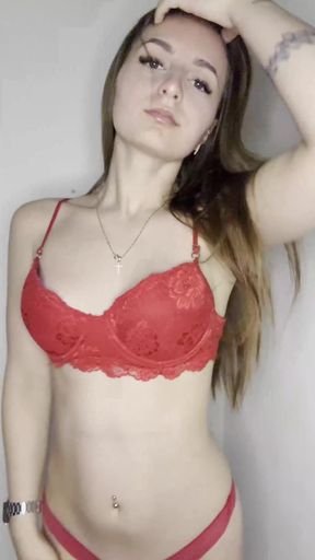 Tiny teen teases her big tits on OnlyFans