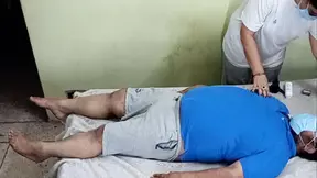 Horny nurse gives hot patient a hand job and rides his hard cock on the