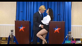 Brunette bombshell Chad White gives an epic blowjob during the election