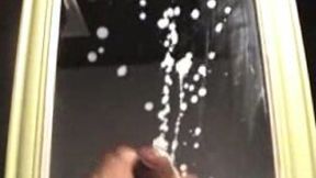 Beating my long cock with air balloons and cumming on mirror