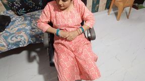 Desi beautiful bhabhi sitting on the chair waiting for her husband and brother-in-law fucked her.