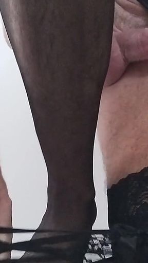 CD in Lingerie Displays Arious Black Panties Before Fucking Big Crocodile Dildo and Cums