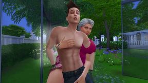 Garden's Hot Cougar Mom gives a sultry blowjob to her gardener lover while