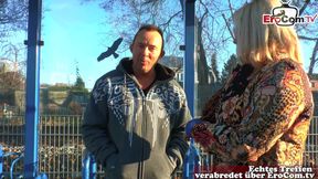 Mature blonde German housewife at street casting