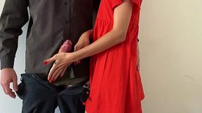 Intense Moaning Handjob for the Boss