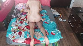 Foreplay in the bedroom with an amateur couple.