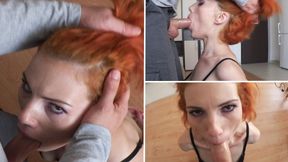 Karla Rose On Her Knees: Rough Sloppy Facefuck & Messy Facial for Redhead Slut