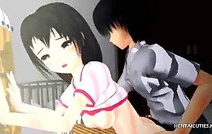 Cute hentai doll gives blowjob and gets intense banged