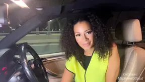 Cute curly-haired girl gives a sloppy blowjob to a grateful husband from the breakdown service