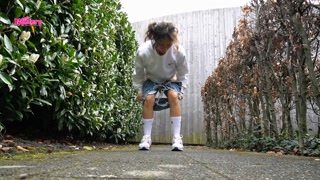 Sexy and horny girl pees in public