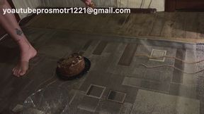 Nastya plays with the cake with her feet, smears it and crushes it, her feet are covered in cream and cake, beautiful lingerie, eating cake, food fetish, food crush foot fetish and crush fetish + barefoot