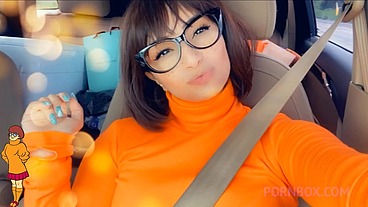 Velma from scooby doo showing boobs public flash playing in the car pussy close ups SA045