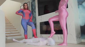 Pink Panther Ruslana And Spider Girl Weronika Rule Over White Shadow At Their Feet Near Fire Place - Part 2 - 4K