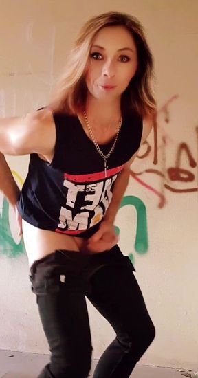 Sexy slut dances while playing with her big cock