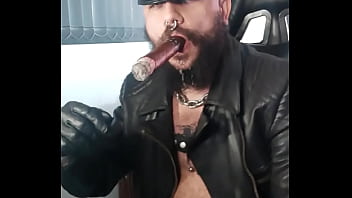 Solo pierced cigar gloved leather bate and cum