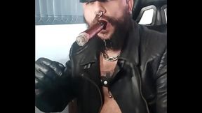 Solo pierced cigar gloved leather bate and cum