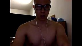 Asian With Glasses Cums Solo in Bathroom During Horny Gay Cam Session