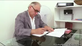 Old teacher and young student in steamy study session