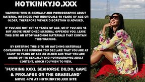 Hotkinkyjo fucking XXXL Seahorse dildo, gape &amp_ prolapse on the grassland