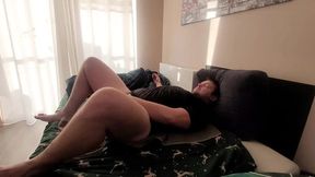 The girlfriend Came in a Loose Sweater and Pegged Her boyfriend with a Strapon Until He Cumshoot