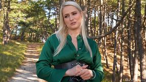 Horny Mel Melicious gets wet outside and makes her pussy cum indoors