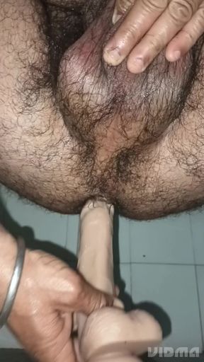 Indian middle age gay man using dildo for his satisfaction