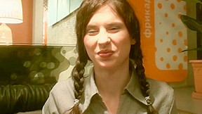 Beauty with 2 braids does oral-job for 2 chaps at the same time