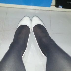 White Patent Pumps with Grey Pantyhose Teaser 4