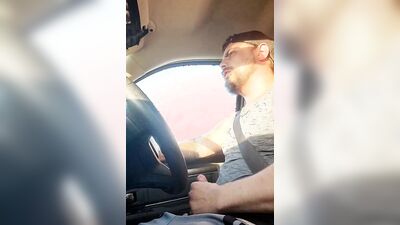 Country boy jacks off while driving