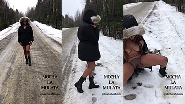 Naked hitchhiker peeing in the snow. - MochaLaMulata