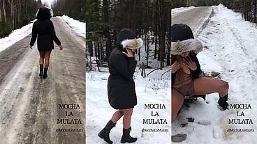 Naked hitchhiker peeing in the snow. - MochaLaMulata