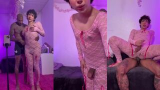 Watch this stunning tranny get her big ass pounded hard in lingerie