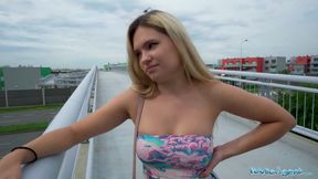 She Flashes her tits and ass on a bridge then has sex with a stranger