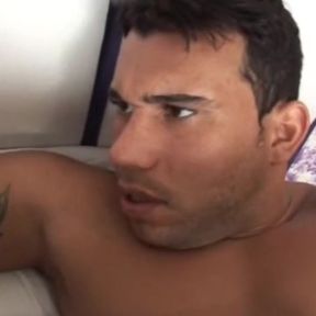 Latino muscle straight fucked by shemale in the bed
