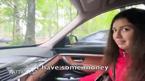 Teen Russian babe gives blowjob in car for cash with sexy talk