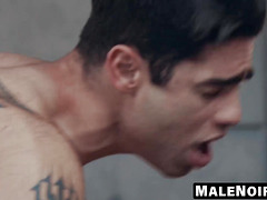 MaleNoir.com - DeAngelo shoots cum into Lucas's rear during hot shoot