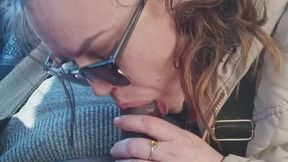 Horny Married MILF Gives Blowjob in Car - Cum in Mouth & Swallows