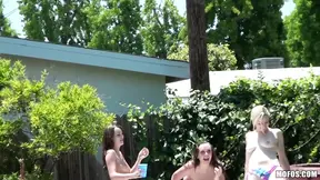 Hotty neighbors get caught in a wild pool 3some