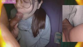 Fragile Heiress Heat as the Natural Rich Beauty Offers Warm Mouth Support Inside a Risky Temporary Booth