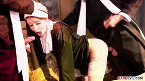 Sinful nun Silvia Saige is double fucked by two priests