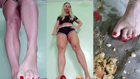 barefeet crushing fruit