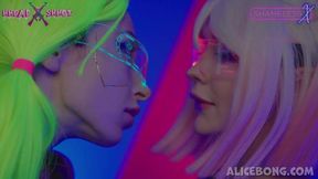 Two hot cyber sluts lick each other's wet pussies