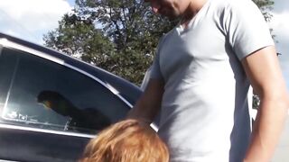 Redheaded Mature Granny Rides Young Stud's Big Dick in Road Side Help