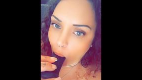Sexy Sloppy Sucking On Dildo On The Stairs