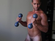 Ash Salvador working out and flexing muscles naked