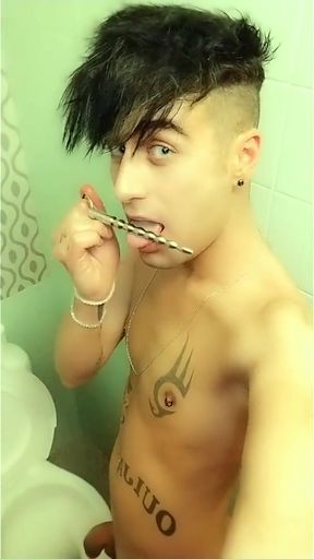 Twink Piss Through Sounding Tube at the College Bathroom - Cock Sounding