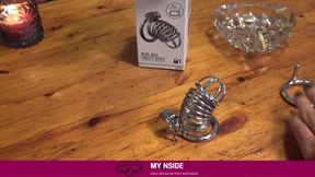 Unboxing my metal cage alone with a vibrator chastity tease