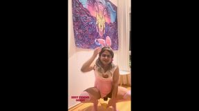 Chastity Sissy: Peeing in Bowl & Swallowing (bunny Outfit)