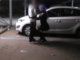 ”Disguised Skank Guzzling Cum After Public Handjob”